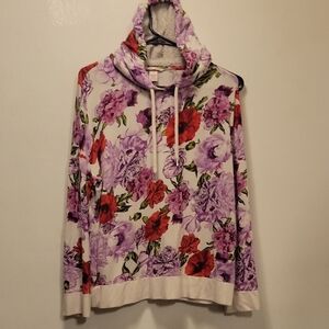 Victoria's Secret Purple and Red Floral (Lightweight) Hoodie